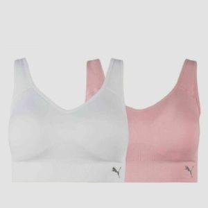 SOLD. PUMA Women's 2 Pack Sports Bras, Seamless Tag-Free, Pink/White, Size S